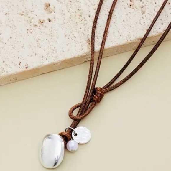 Silver Cord Vintage Statement Pendant Necklace, Bohemian, Boho, Tribal - Picture 4 of 6